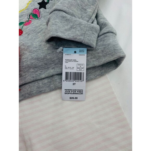 Toughskins Girl's Sweatshirt Grey Pink Red 3 Piece Set Bow and Leggings Size 3T - Picture 6 of 6